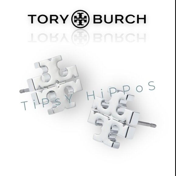 Tory Burch Silver Kira Logo Stud Earrings - Picture 1 of 3
